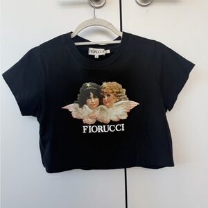 Fiorucci Black Crop Top with Angel Print